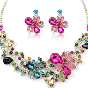 Elegant Gold Plated Crystal Necklace Set for Women with Earrings