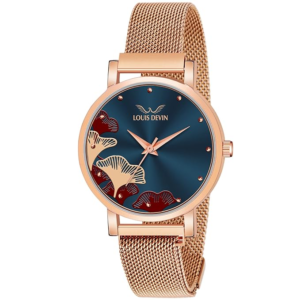 Luxury Rose Gold Mesh Strap Women’s Watch – Blue Dial